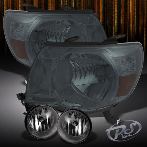 Smoke 2005-2011 toyota tacoma amber crystal headlights lamp+fog lights combo set