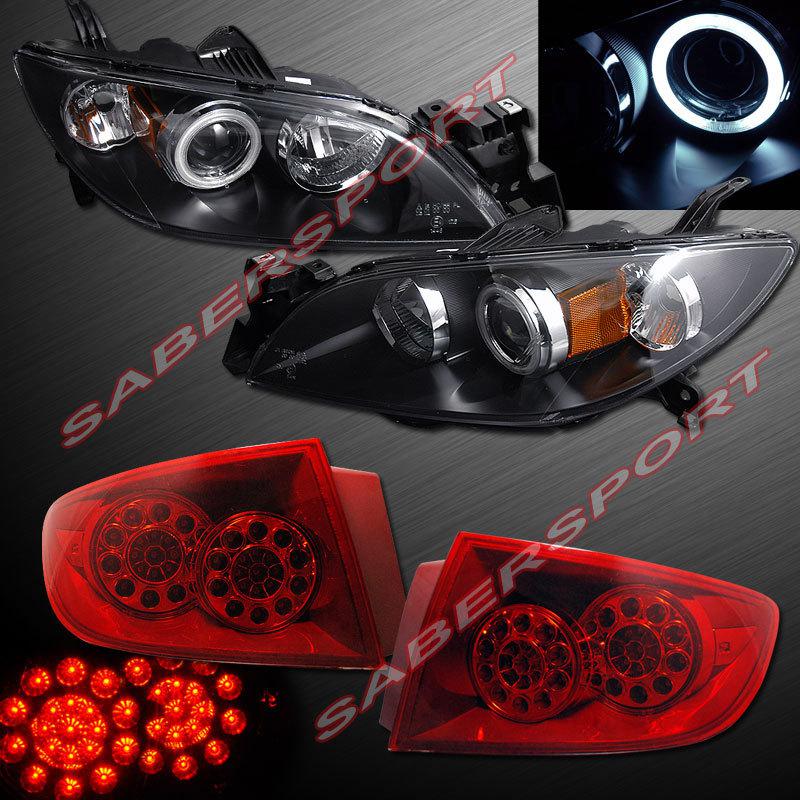 04-06 mazda-3 4dr sedan ccfl halo halogen projector headlights + led tail lights