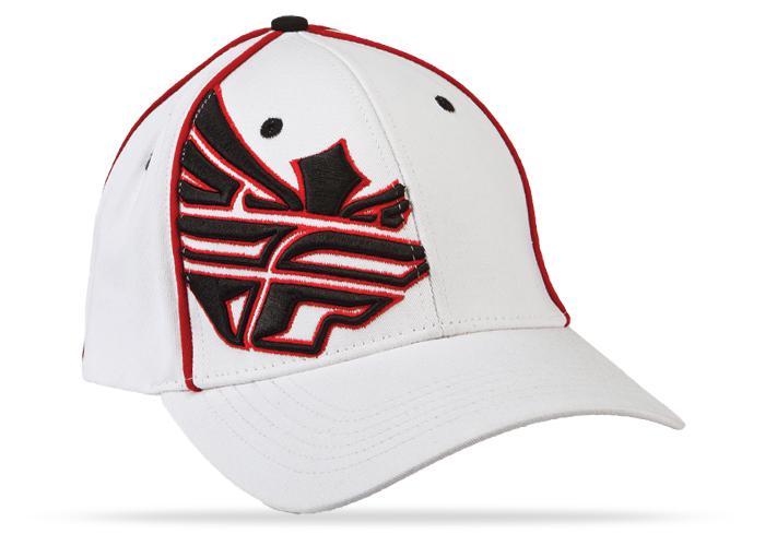 Fly racing gasket hat - curved brim, flex fit - white/red, lg (large)