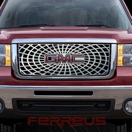 Gmc sierra hd 07-10 spider web polished stainless truck grill insert add-on trim