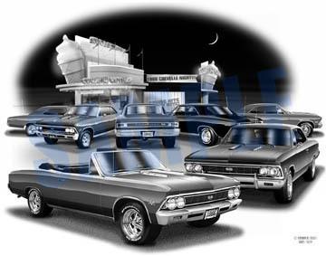 Chevelle ss 1966 muscle car auto art print   ** free usa shipping **