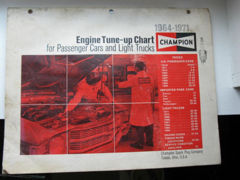 1964-1971 champion engine tune-up chart sign