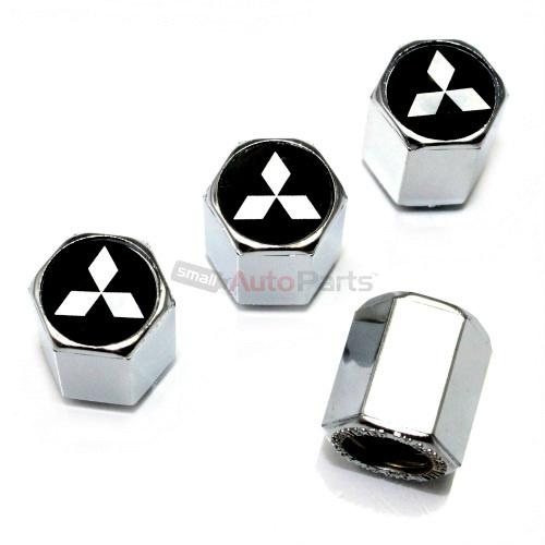 (4) mitsubishi silver star logo chrome abs tire/wheel stem valve caps covers