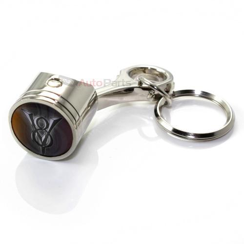 Ford v8 hotrod logo chrome metal piston key chain ring - official licensed