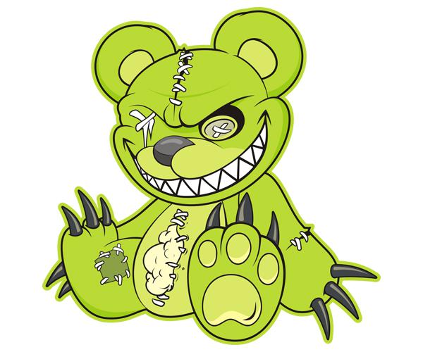 Zombie teddy bear decal 5"x5" green dead cute zombies vinyl sticker zu1