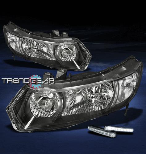 06-11 honda civic coupe 2dr crystal black jdm head light w/drl led signal corner