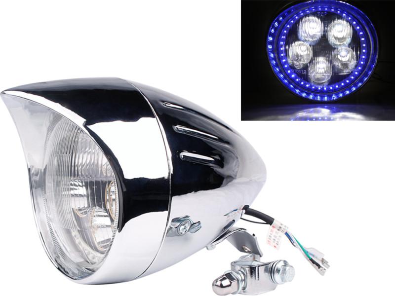 7" led blue angel eye metal chrome bullet head light for harley custom chopper