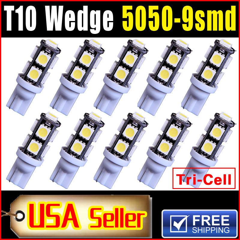 10 x super white t10 9-smd wedge 5050 led light bulbs 192 168 194 w5w 2825 193