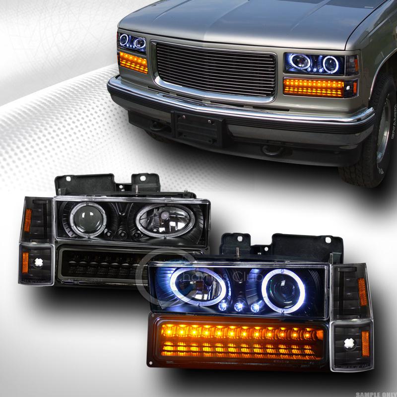 Blk halo projector head lights w/led signal bumper+corner am 94-99 gmc c10 truck