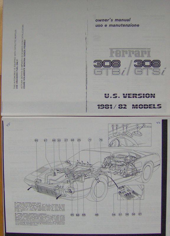 Ferrari 1981-82 308 gtsi-gtbi owner's manual on paper free shipping