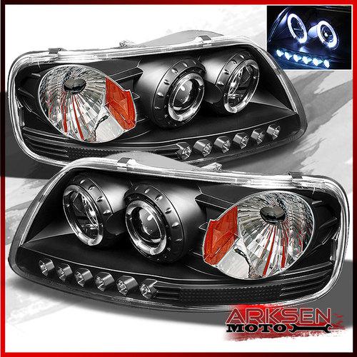 97-03 f150 expedition dual halo projector led headlights lights lamps pair set