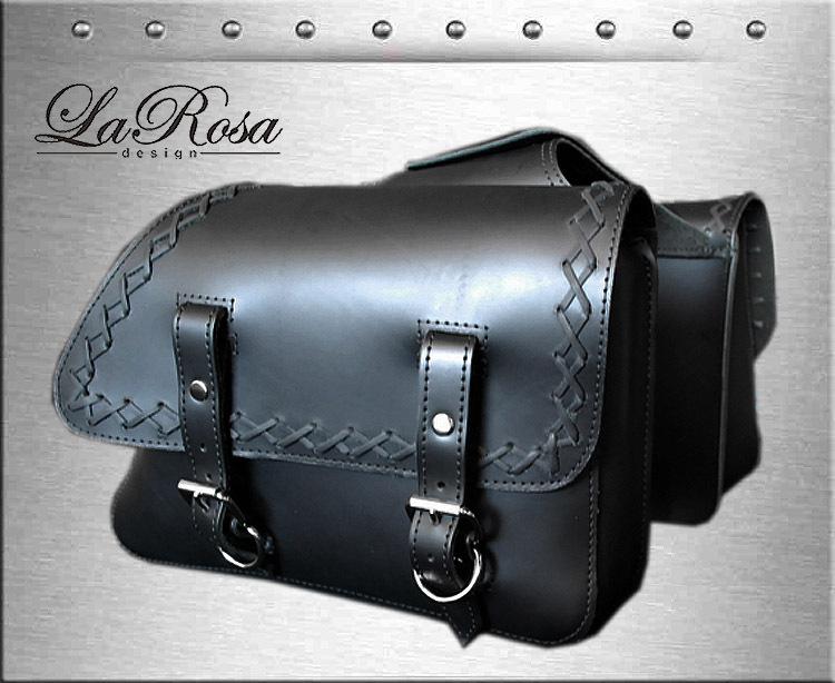1982 & up larosa black leather harley sportster xl lace left & right saddlebags