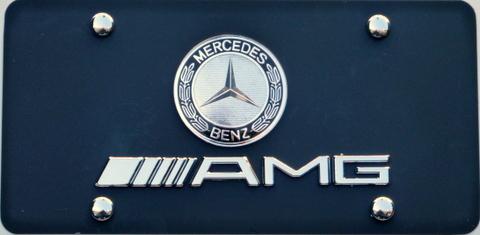 Mercedes benz amg 3d emblems on black satin stainless steel plate  no frame