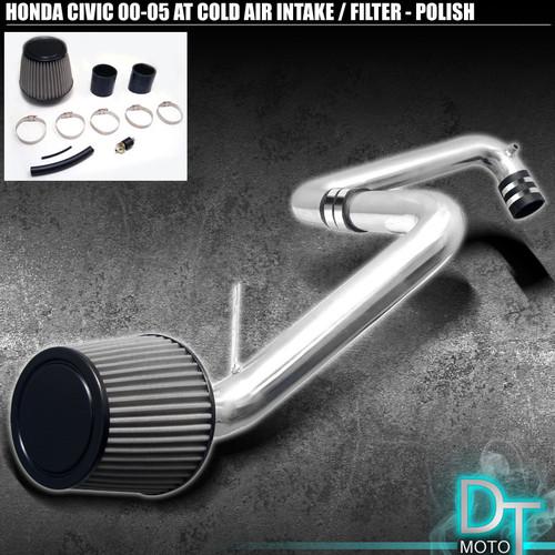 Stainless washable cone filter+cold air intake 01-05 honda civic polish aluminum