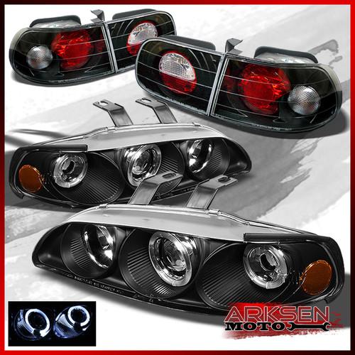 92-95 civic 3 door dual halo projector black headlights+black led tail lights