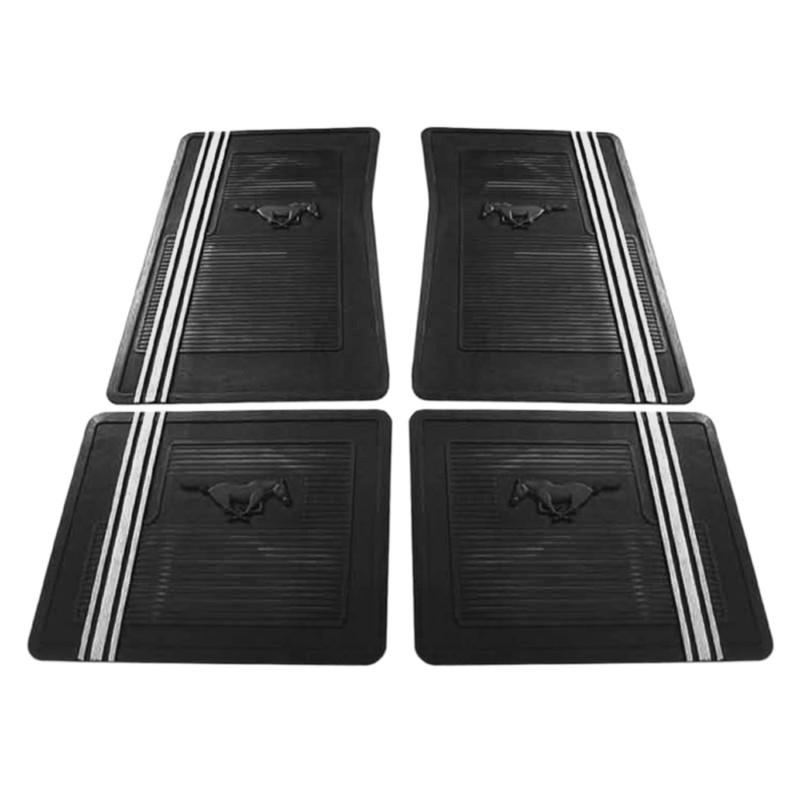 1965 66 67 68 69 70-73 mustang black w/white stripe rubber floor mat set of 4