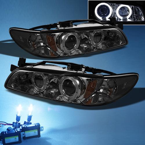 8000k slim xenon hid+smoked 97-03 pontiac grand prix halo projector headlights