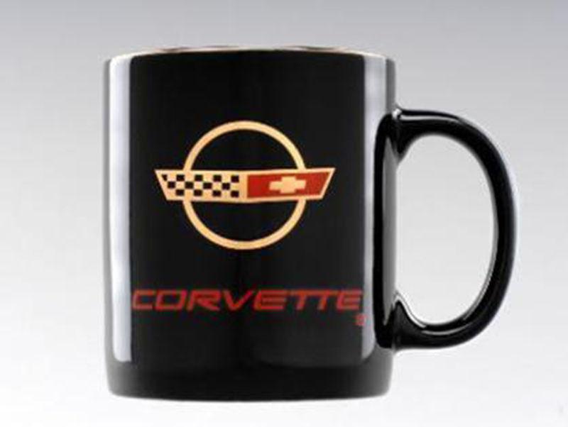 1984 -1996 corvette c4 emblem black coffee mug - new!