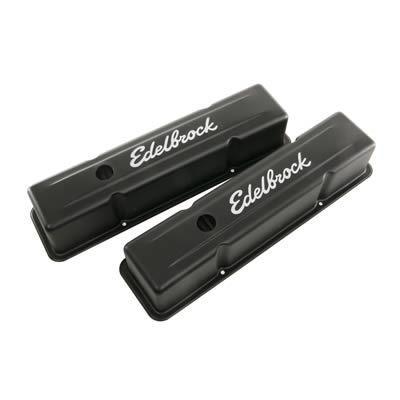 Edelbrock signature series black valve covers 4643 chevy sbc 283 305 350 400