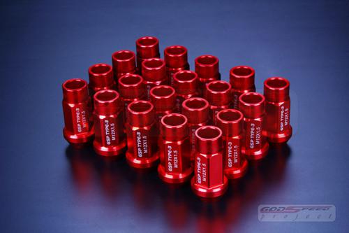 Gsp red color t3 lug nut 50mm 20pcs m12 x 1.50 open/close end honda lexus hyudai