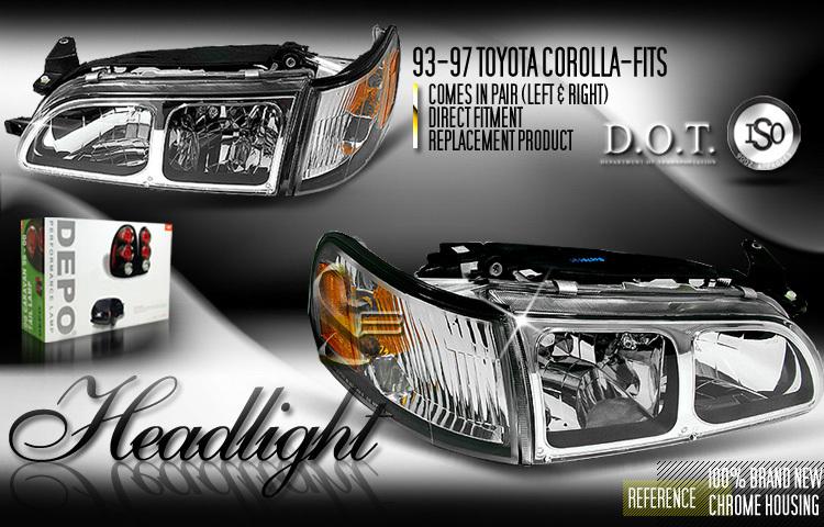 Depo pair euro chrome headlights w/ corner lights 93-97 94 95 96 toyota corolla