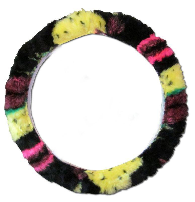 Black steering wheel cover w/ yellow pink green neon universal car truck suv #2