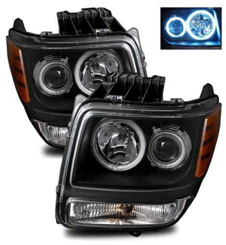 07-11 dodge nitro ccfl angel eye halo black projector headlights amber reflector