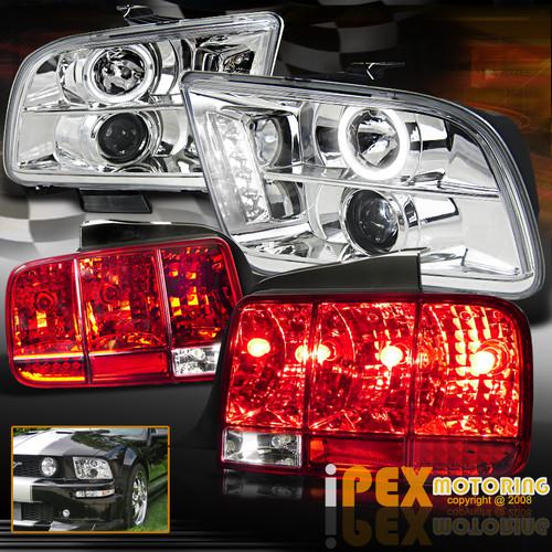 4-piece combo: 2005-2009 ford mustang halo led projector headlights+tail lights