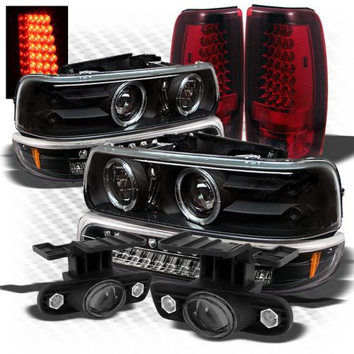 99-02 siverado black led headlights + r/s led tail lights + projector fog lights