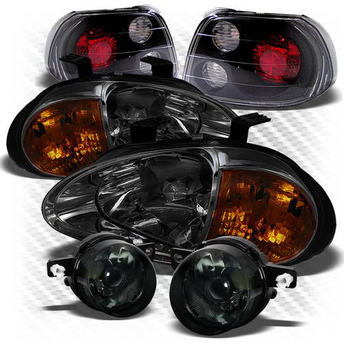 93-95 del sol smoked 1pc headlights + black altezza tail lights + fog lights set