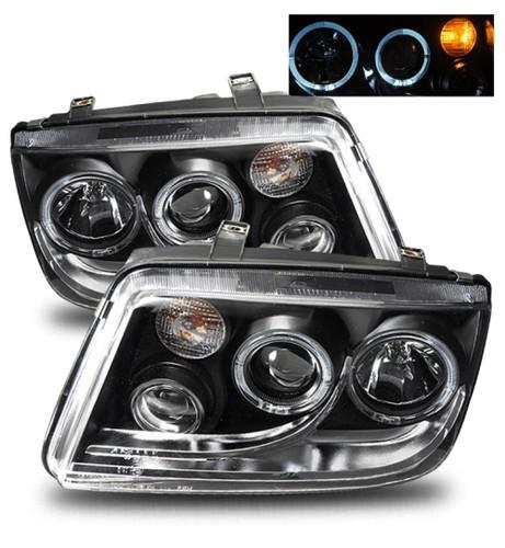 99-05 volkswagen jetta aftermarket led angel eye halo black projector headlights