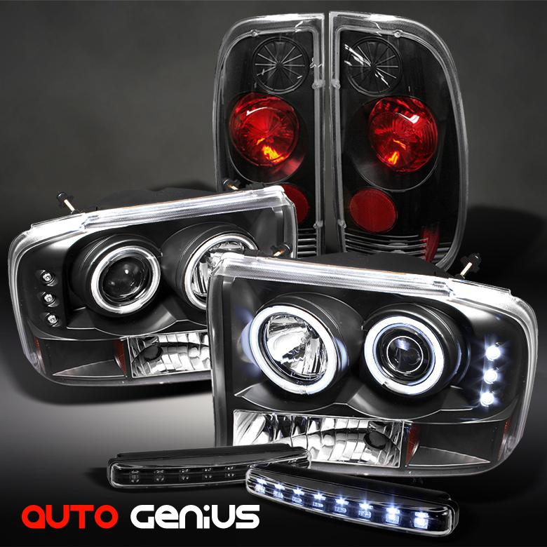 99-04 f2/350 1pc black ccfl projector headlights + altezza tail lights + drl led