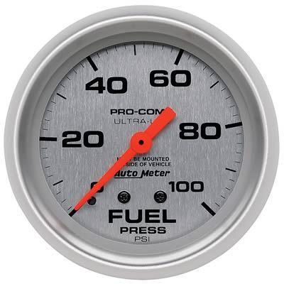 Autometer ultra-lite mechanical fuel pressure gauge 2 5/8" dia silver face 4412
