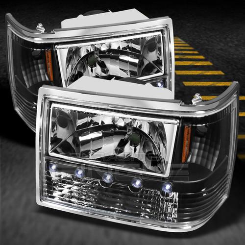 Black 93-98 grand cherokee 6in1 led headlights w/built in corner bumper lights