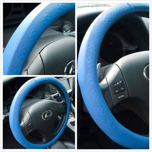 All blue pvc leather steering wheel cover rare find logo pattern new 51107b