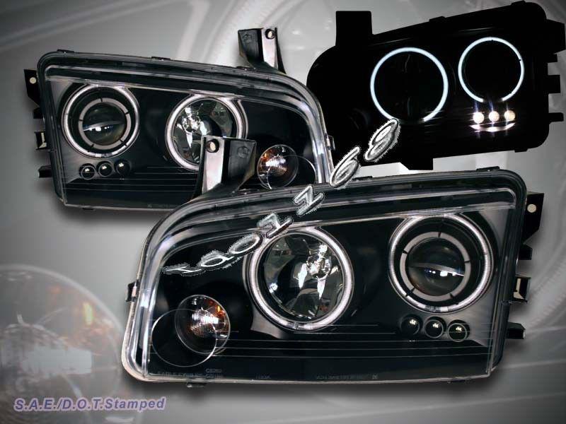 06 07 08 dodge charger dual halo ccfl led projector headlights black head lamps