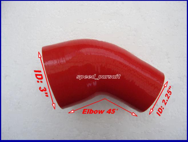 Silicone red hose elbow 45 degree transition hose 2.25" to 3" inch 57mm to 76mm