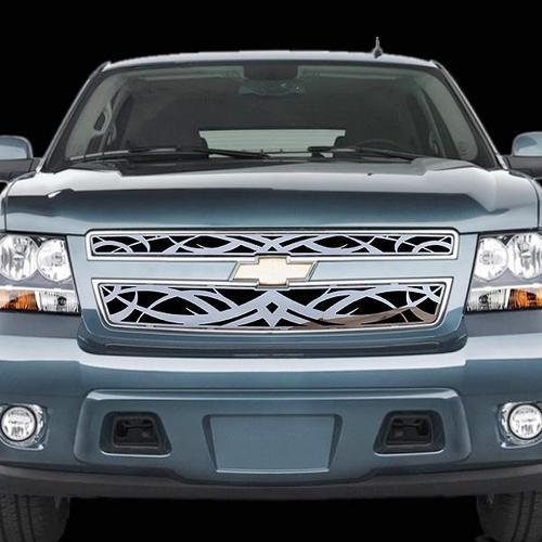 Chevy tahoe 07-13 except hybrid tribal polished stainless truck grill add-on