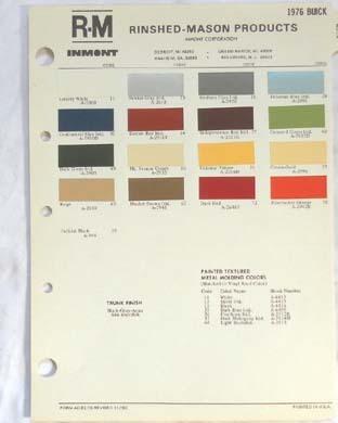 1976 buick  r-m  color paint chip chart all models original 