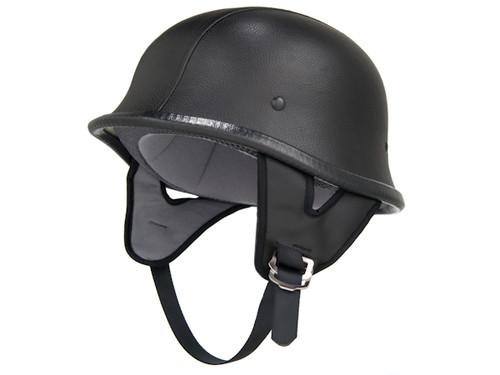 Dot approved motorcycle helmet german half helmet shorty wwii black leather - xl