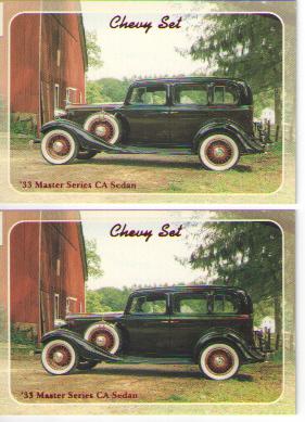 1933 chevy master sedan baseball card sized cards - lot of 2 - must see !!