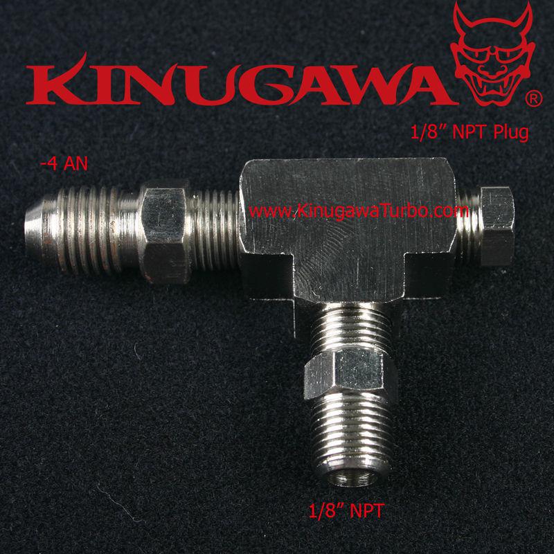 Adapter fitting tee 3 way 1/8" npt to 4an w/ plug block oil feed pressure sensor