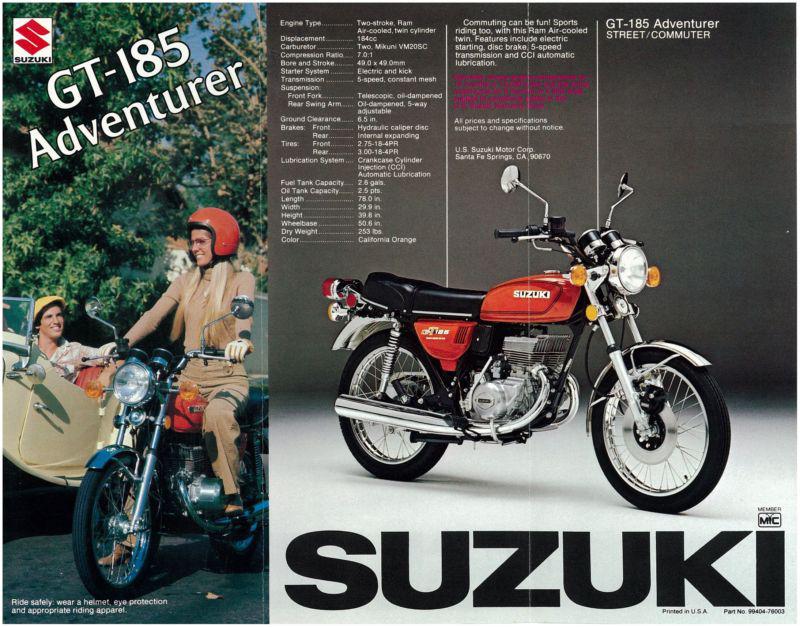 Suzuki brochure gt185 gt185a & gt250 gt250a 1976 sales catalog catalogue repro