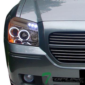 Chrome drl led 2*halo rims projector head lights lamps signal 05-07 dodge magnum