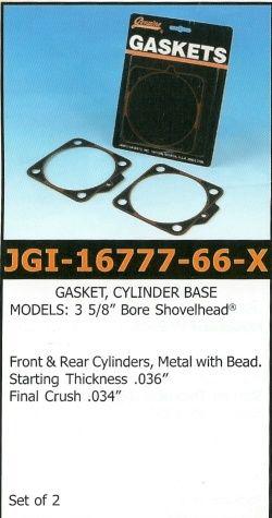 Metal cylinder base gasket set  w/bead - all 3 5/8" shovelhead - close out