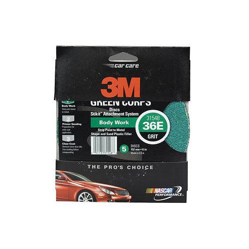 3m 6" 36 grit stikit psa green corps sandpaper sanding disc 5 in a box 31548