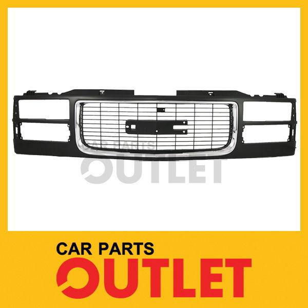 94-98 gmc yukon c1500 raw black grille chrome trim 95-97 suburban for quad lamp