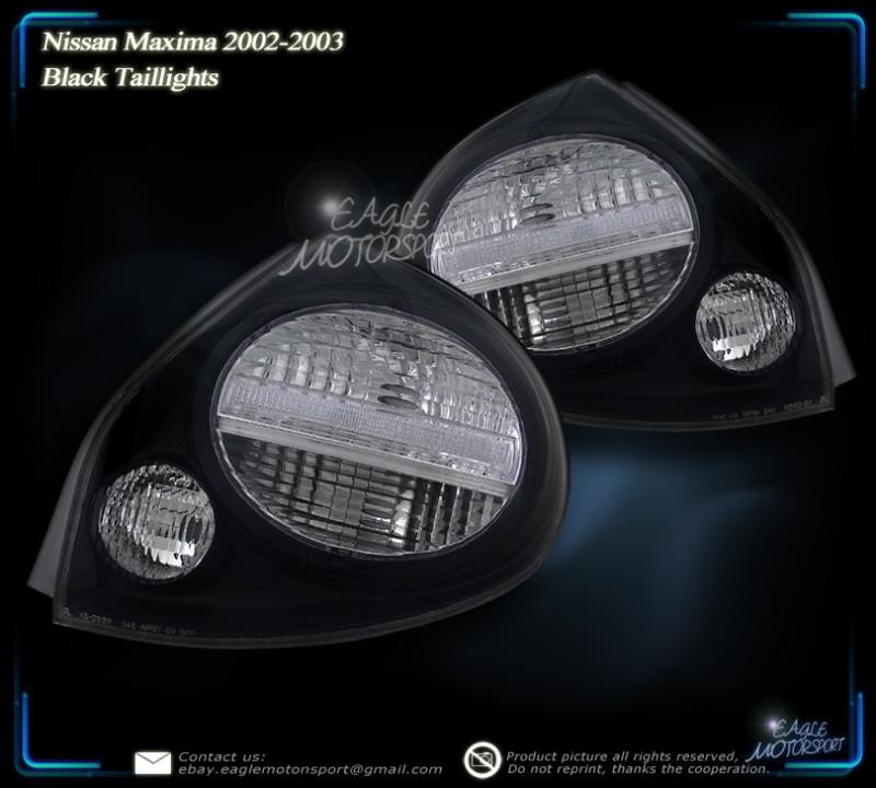 2002-2003 nissan maxima black blk tail lights driver passenger rear lamps