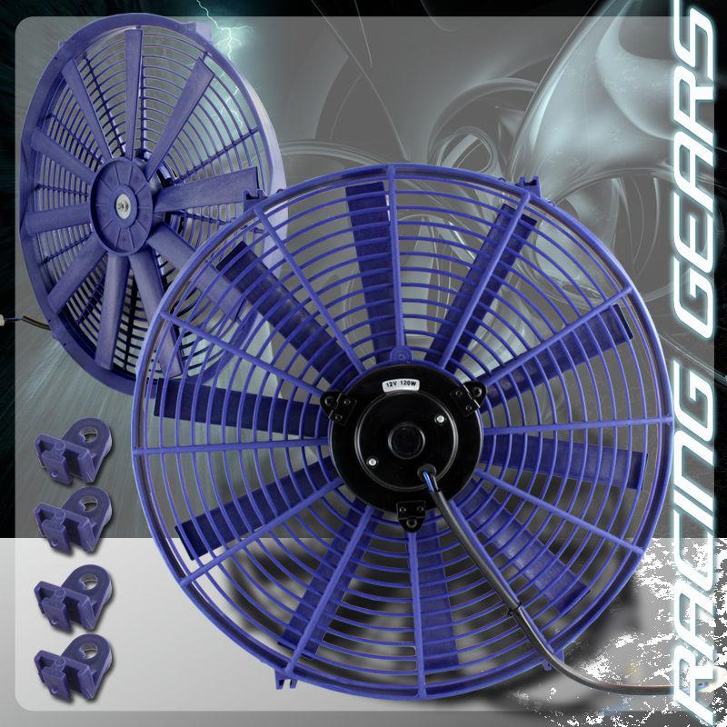 Jdm 16" blue 1500 cfm 2250 rpm 12v electric cooling slim push pull radiator fan