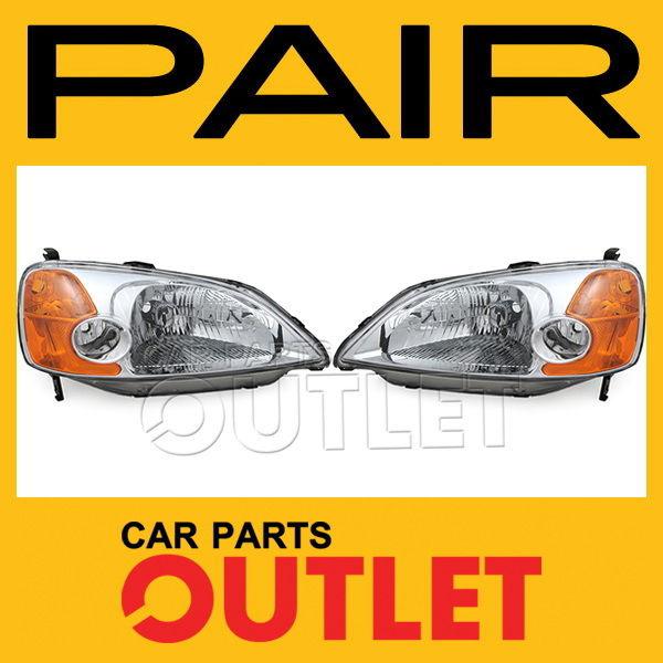 01-03 honda civic head light lamp pair l+r lx ex dx new